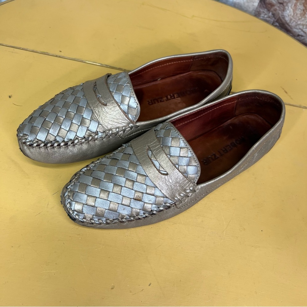 ROBERT ZUR Silver and Gold Glove Leather Driving Mocs, 9.5 - Picture 3 of 10
